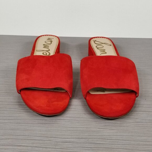 Sam Edelman Kenz Block Heel Slide, Red Suede, Womens Size 10 M / 40 - Picture 2 of 11